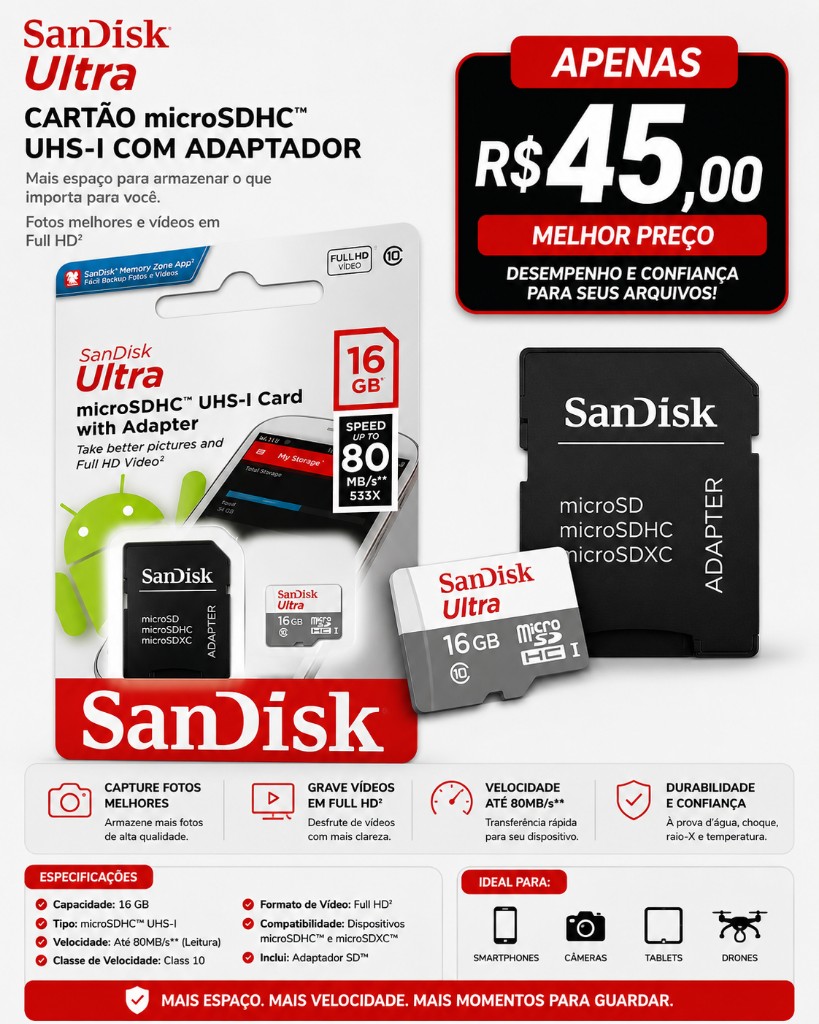 Cartão SanDisk 16 gb
