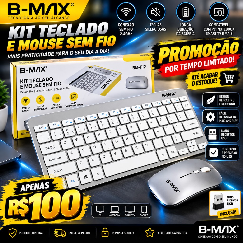 Kit teclado e mouse sem fio