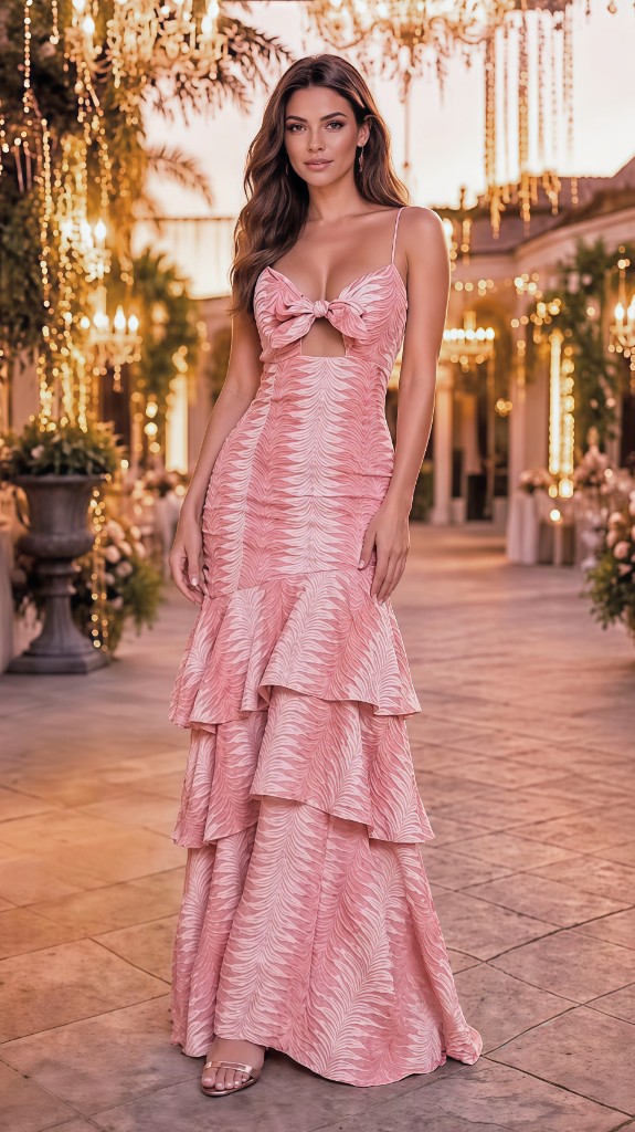 RUFFLE MAXI DRESS PINK COMBO