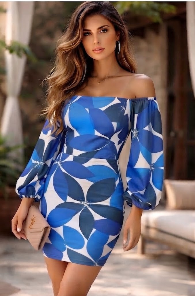 OFF SHOULDER BALOON SLEEVE MINI DRESS