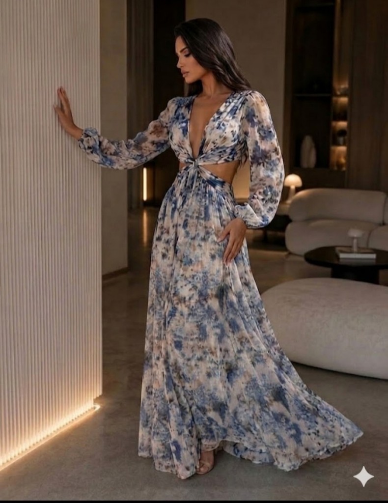 CUT OUT MAXI DRESS BLUE COMBO