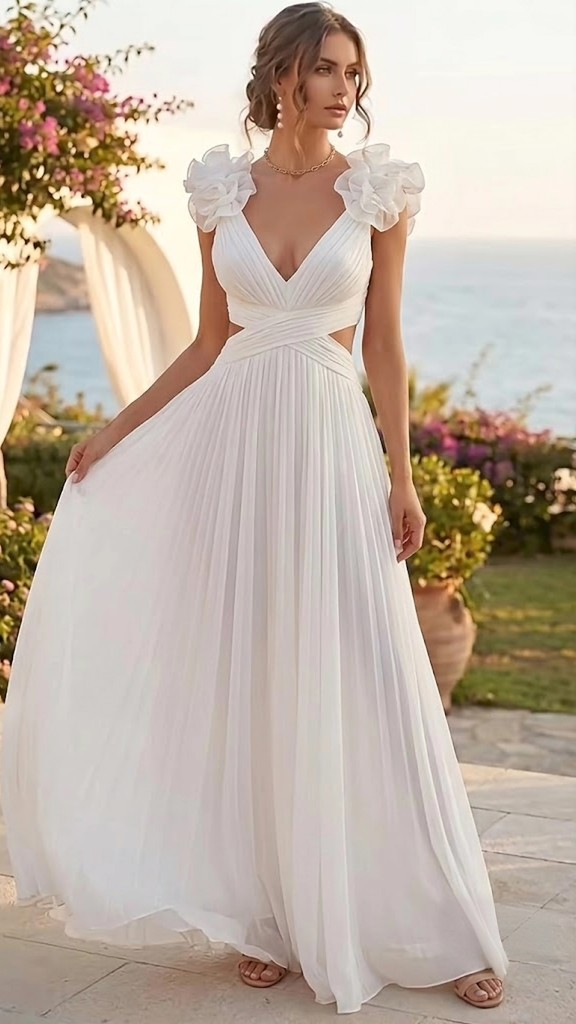 BACK DETAIL V NECK MAXI DRESS WHITE