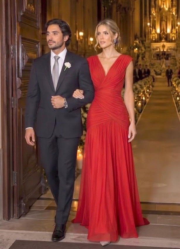 V NECK TWIST FRONT MAXI DRESS RED