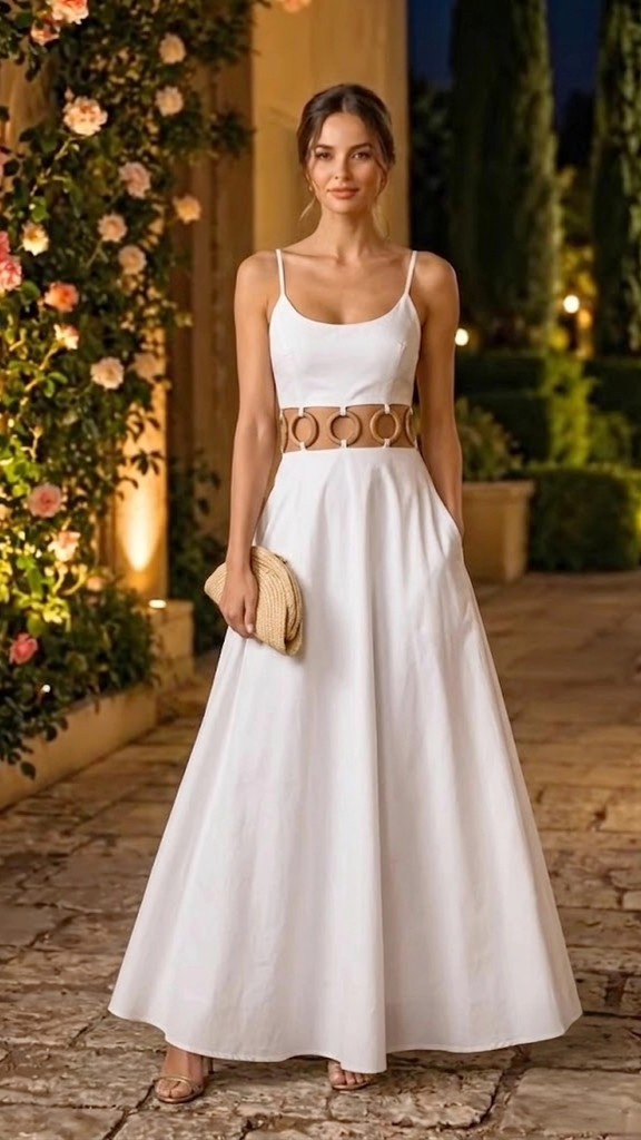 MAXI DRESS WOOD DETAIL WHITE