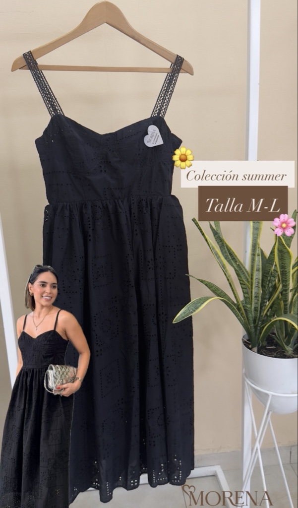 Vestido largo ojalillo negro