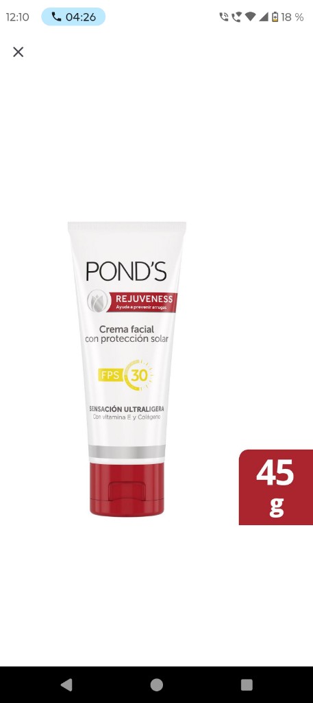 Crema facial PONDS con protección solar FPS 30 (45  gr)