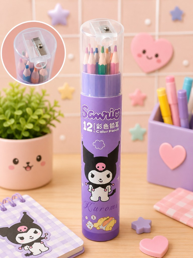 Estuche de lápices con sacapuntas KUROMI 12 colores