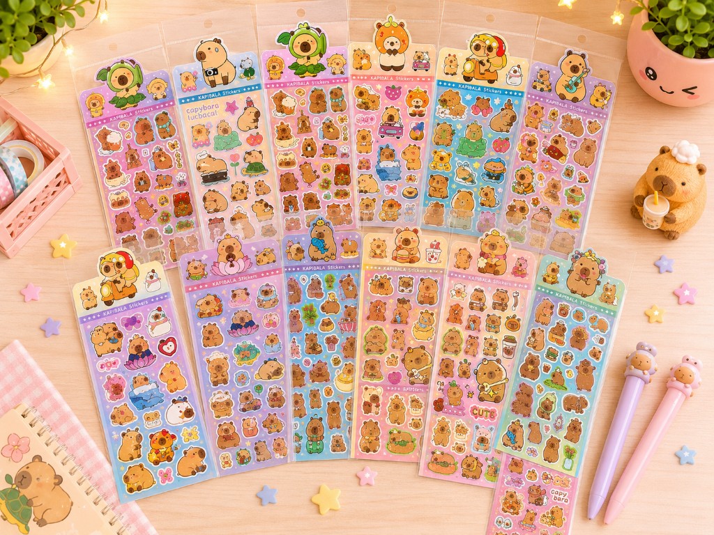 Docena Stickers Holográfico Capibara