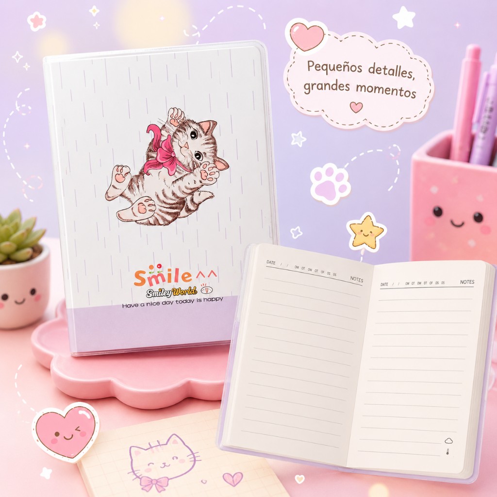 Libreta con forro plástico 🐱🎀