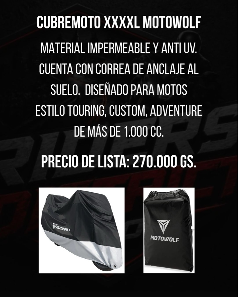 Motowolf cubremoto XXXXL negro