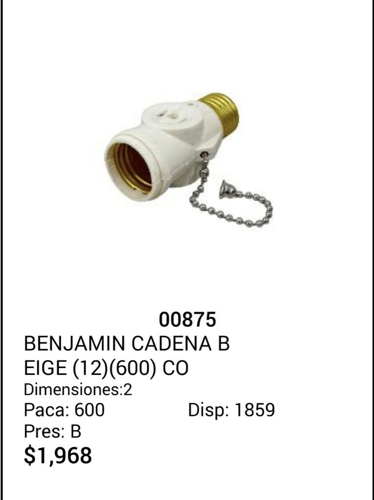 Benjamin base E27 con cadena