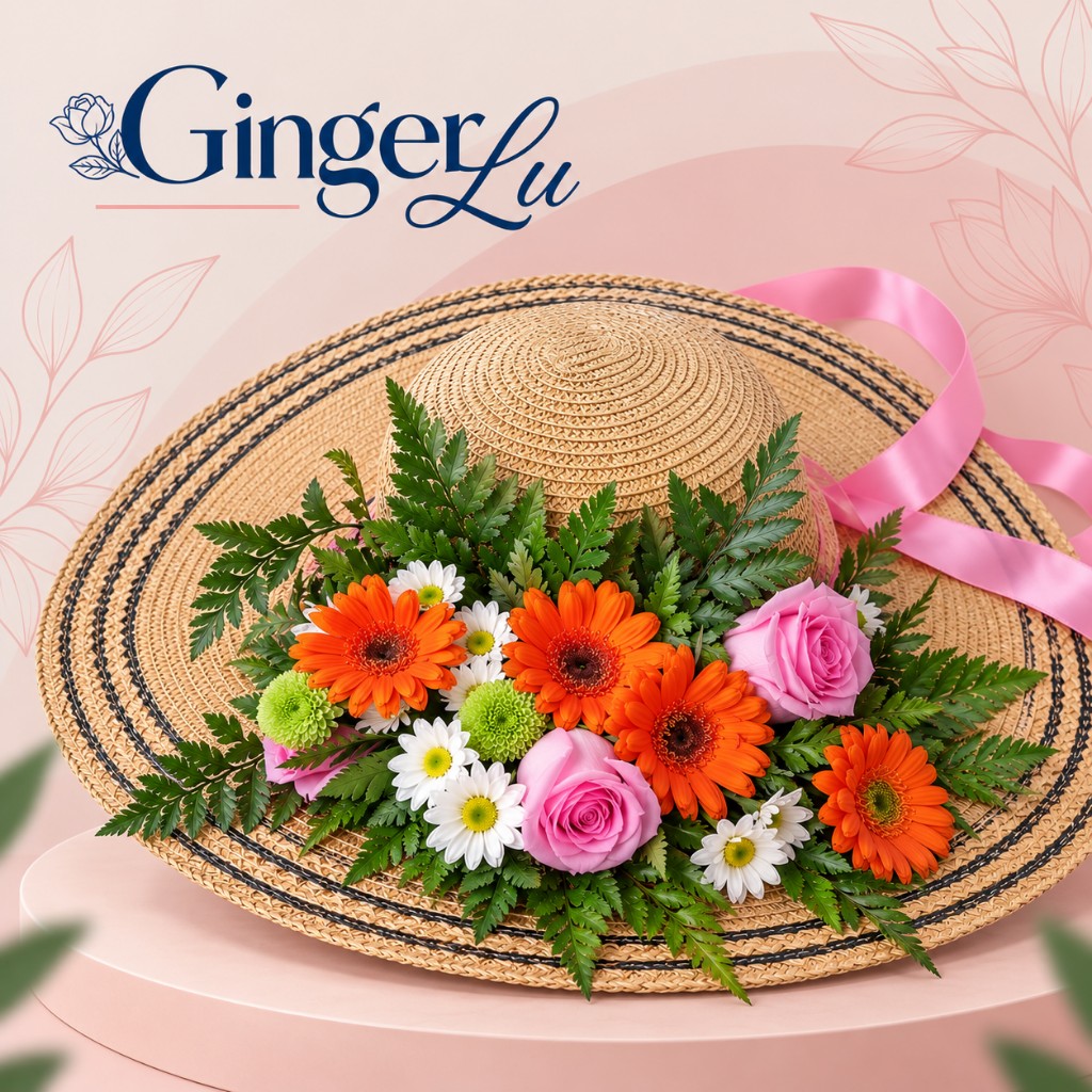 Sombrero floral de mini rosa y mini gerberas