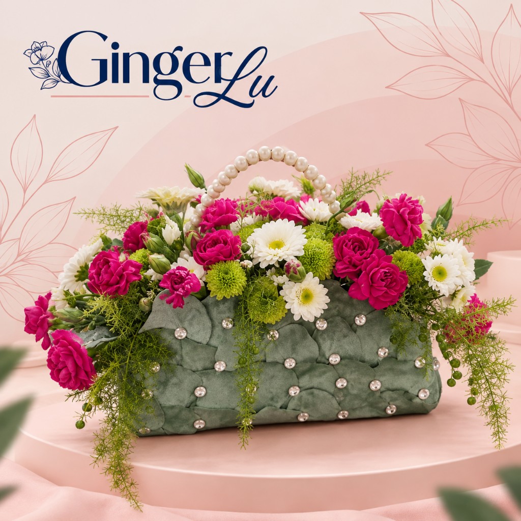 Bolso de manos de claveles y mini gerberas
