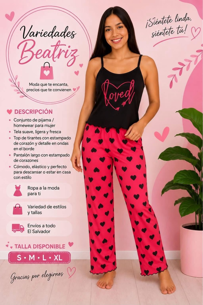 Pijama rosa corazones mujer