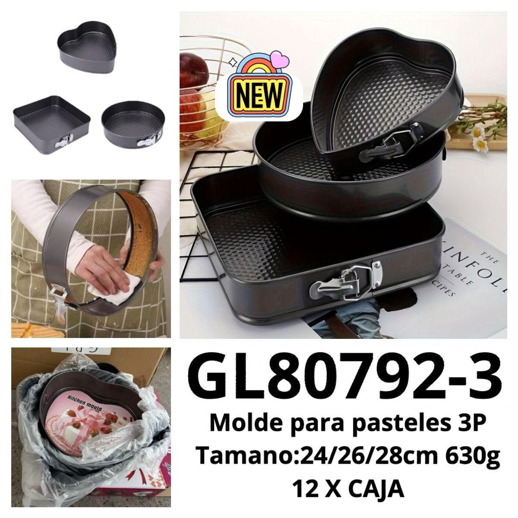 Molde para pasteles negro 3 piezas