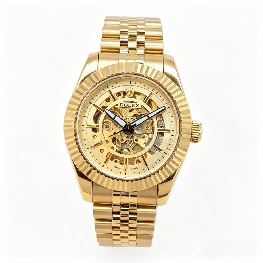 Rolex automático corazón abierto dorado luna dorada