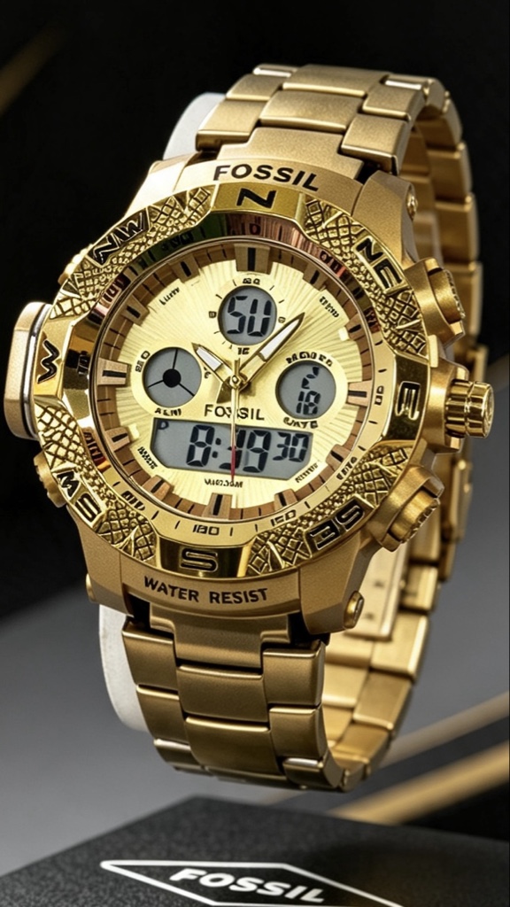 Fossil doble hora luna dorada