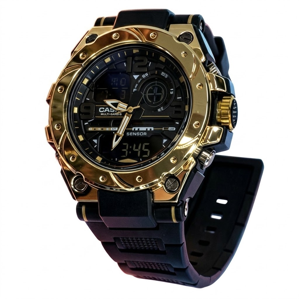 CASIO PARA CABALLERO #CF correa negra bicel dorado