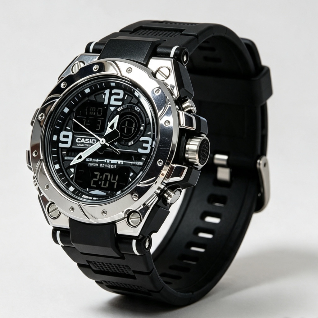 CASIO PARA CABALLERO #CF correa negra bisel plateado