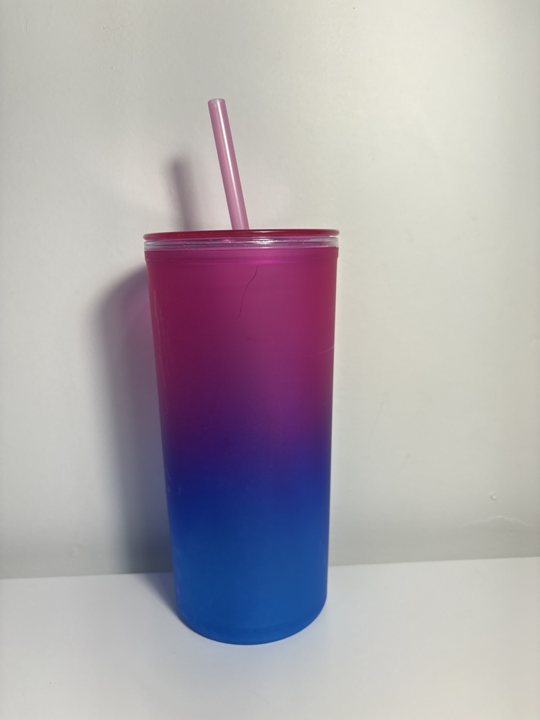 Pink Blue Tumbler with Straw