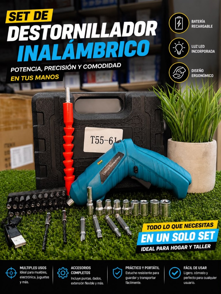 mini destornillador inalámbrico con accesorios