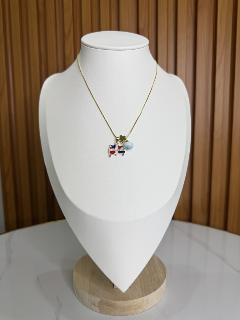 Cadena de mapa, larimar y flor