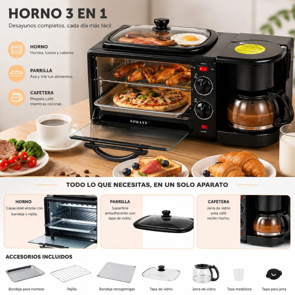 Sokany horno 3 en 1 negro
