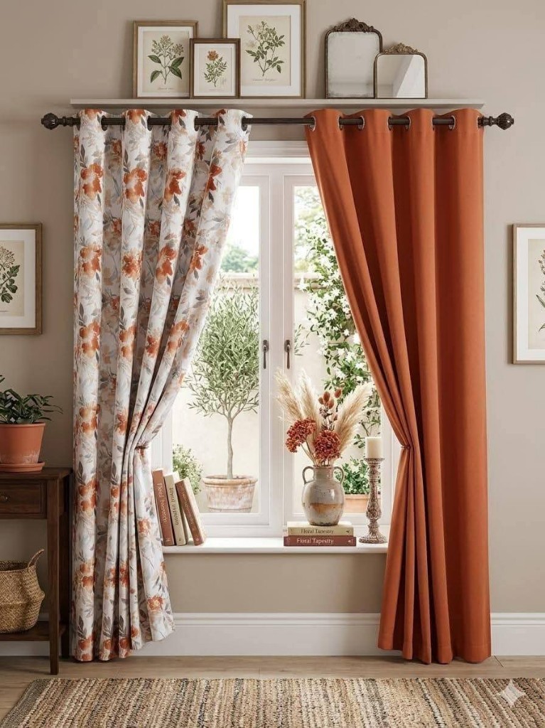Cortina floral naranja