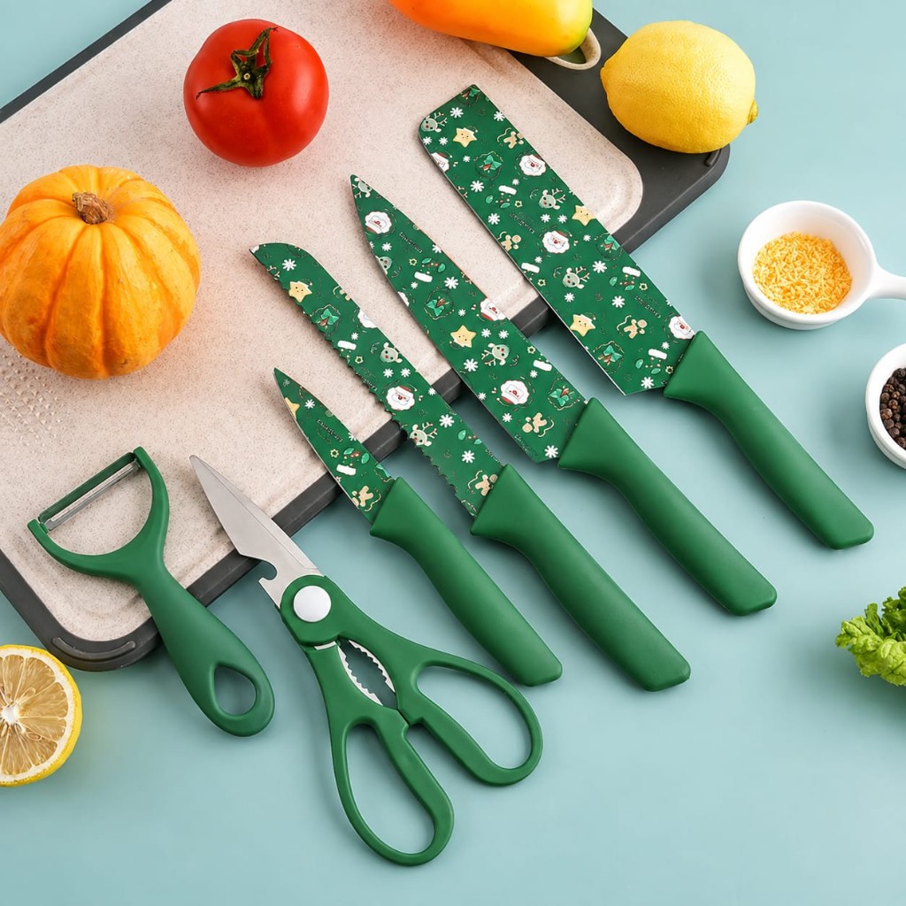 Set de cuchillos verdes navideños
