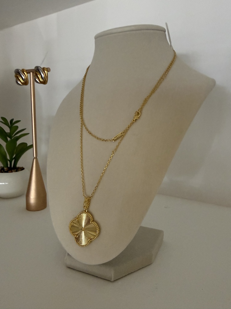 Cadena doble dije grande trébol gold