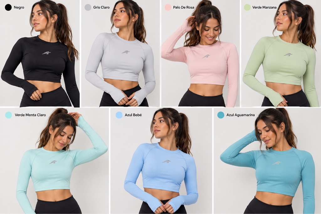 Crop top nylon manga larga