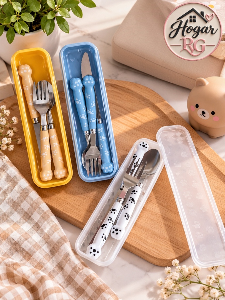 Set de Cubiertos Portátiles con Estuche 🐱🥣✨