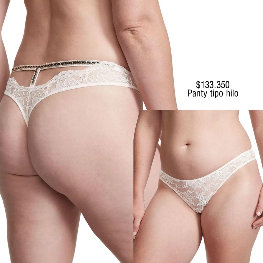 PANTY VS THONG STRING BLANCO ENCAJE CON APLIQUE