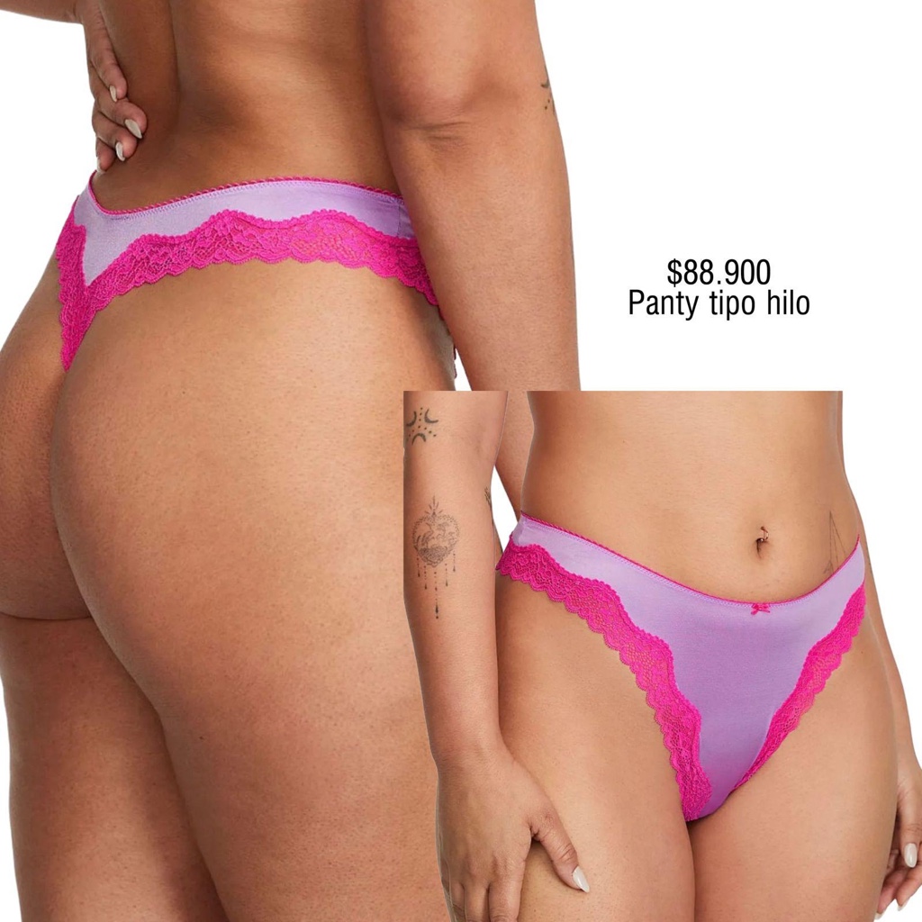 PANTY VS THONG STRING LILA BORDES FUSCIAS