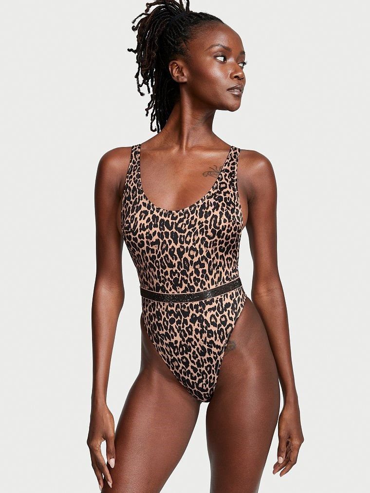 VESTIDO DE BAÑO VS ENTERIZO ANIMAL PRINT CON APLIQUE EN CRISTALERIA