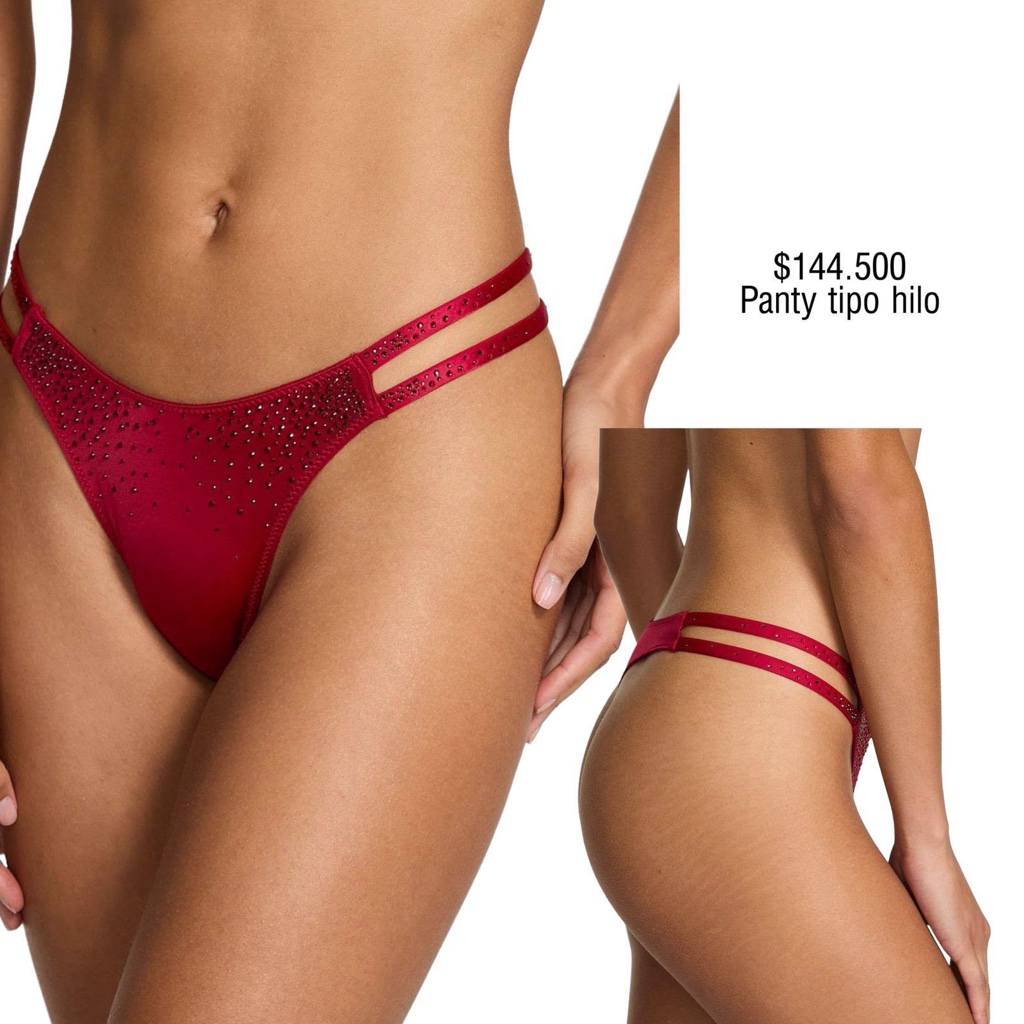 PANTY VS THONG ROJO ESCARLATA CON CRISTALES