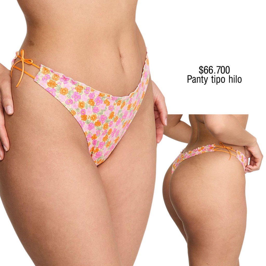 PANTY PINK THONG STRING FLORAL EN TONOS ROSA & NARANJAS
