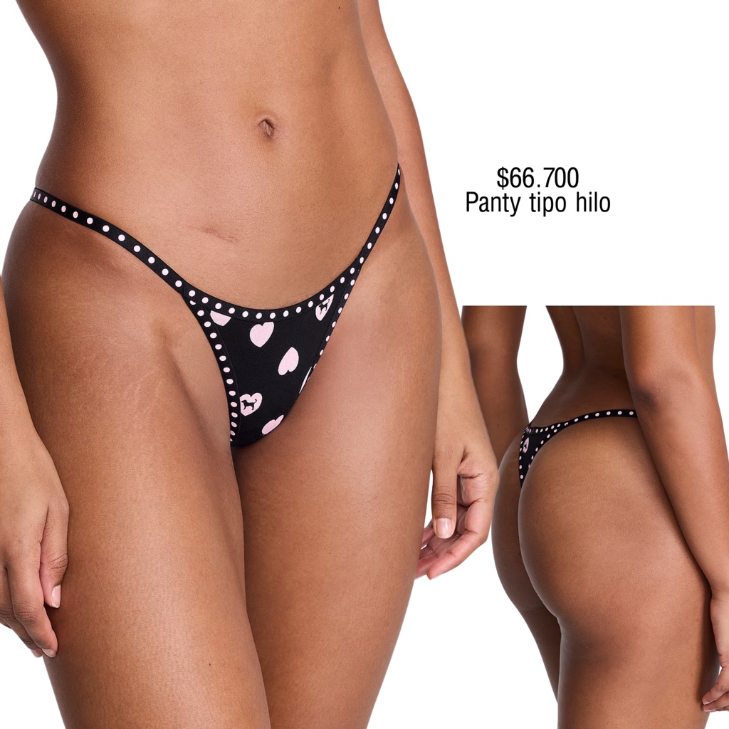 PANTY PINK LOW RISE THONG NEGRO CORAZONES