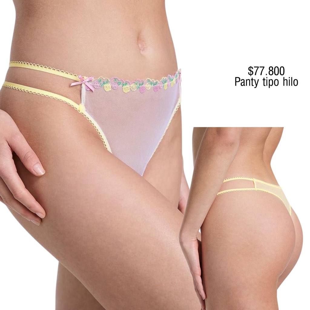 PANTY PINK THONG STRING AMARILLO CON BORDES FRUTAS
