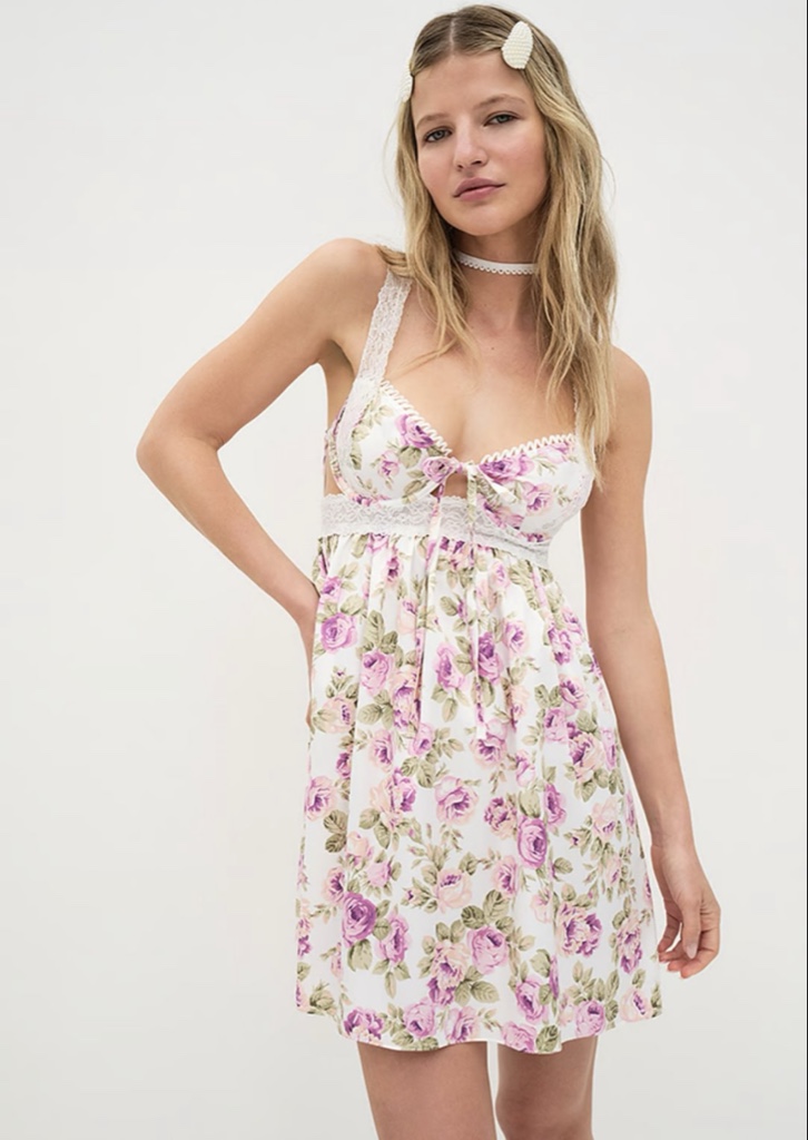 BATA EN SATIN FOR LOVE AND LEMONS BLANCO FLORAL