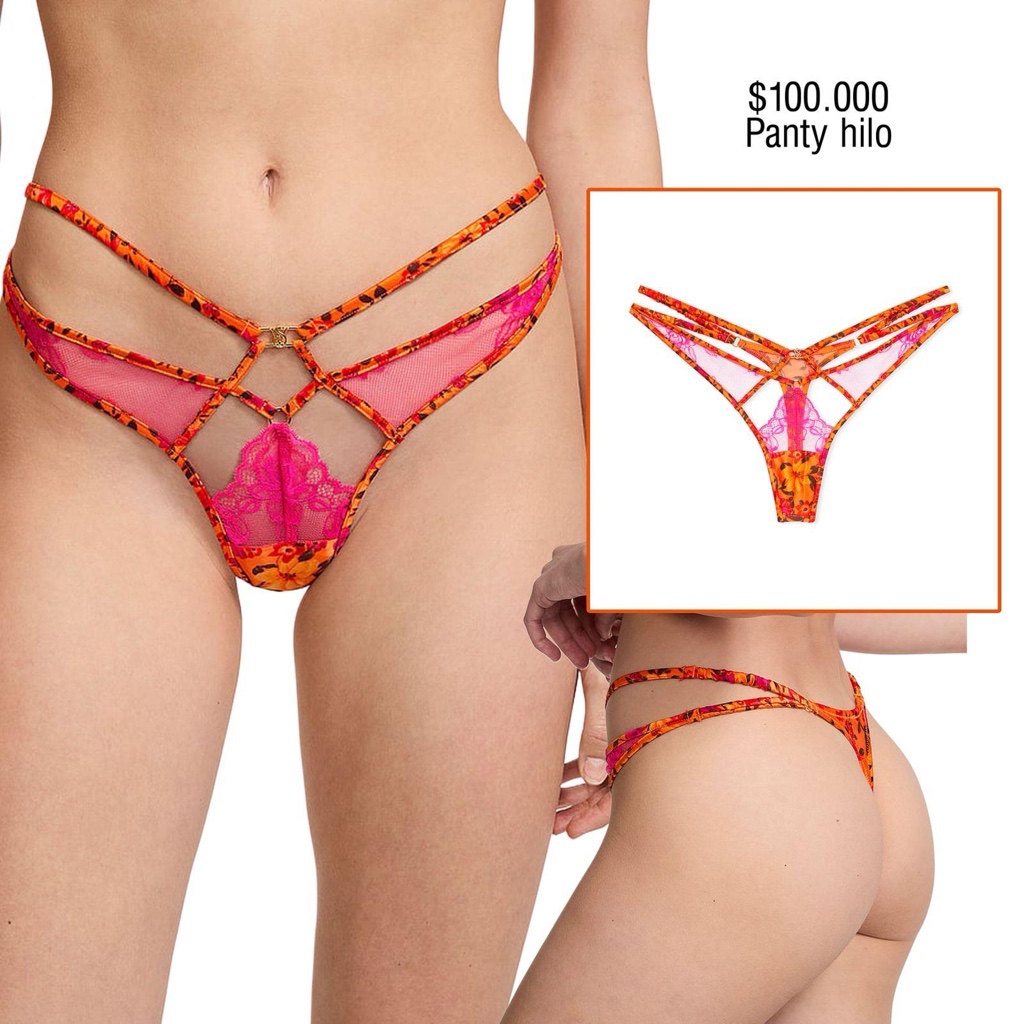 PANTY VS THONG STRING ESTAMPADO TROPICAL NARANJA