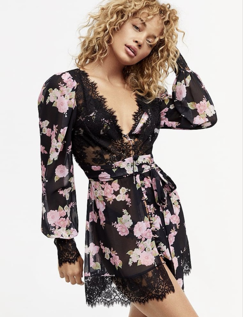 VESTIDO FOR LOVE AND LEMONS COLOR NEGRO FLORES