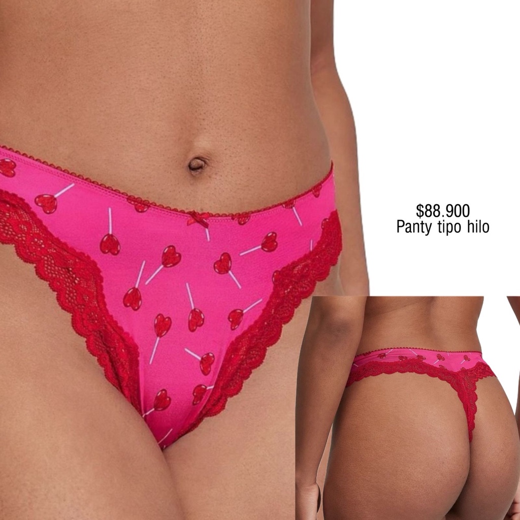 PANTY VS THONG STRING FUSCIA CON BORDE ROJO