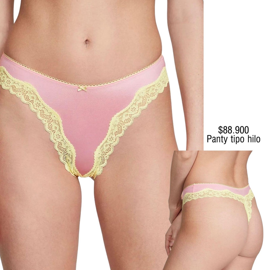 PANTY VS THONG STRING ROSA CON BORDES AMARILLOS