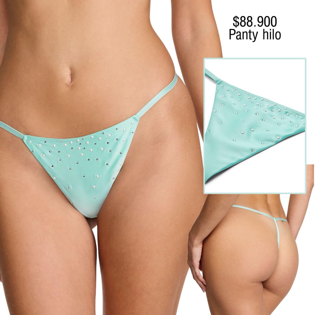 PANTY VS V-STRING VERDE MENTA CON PERLAS
