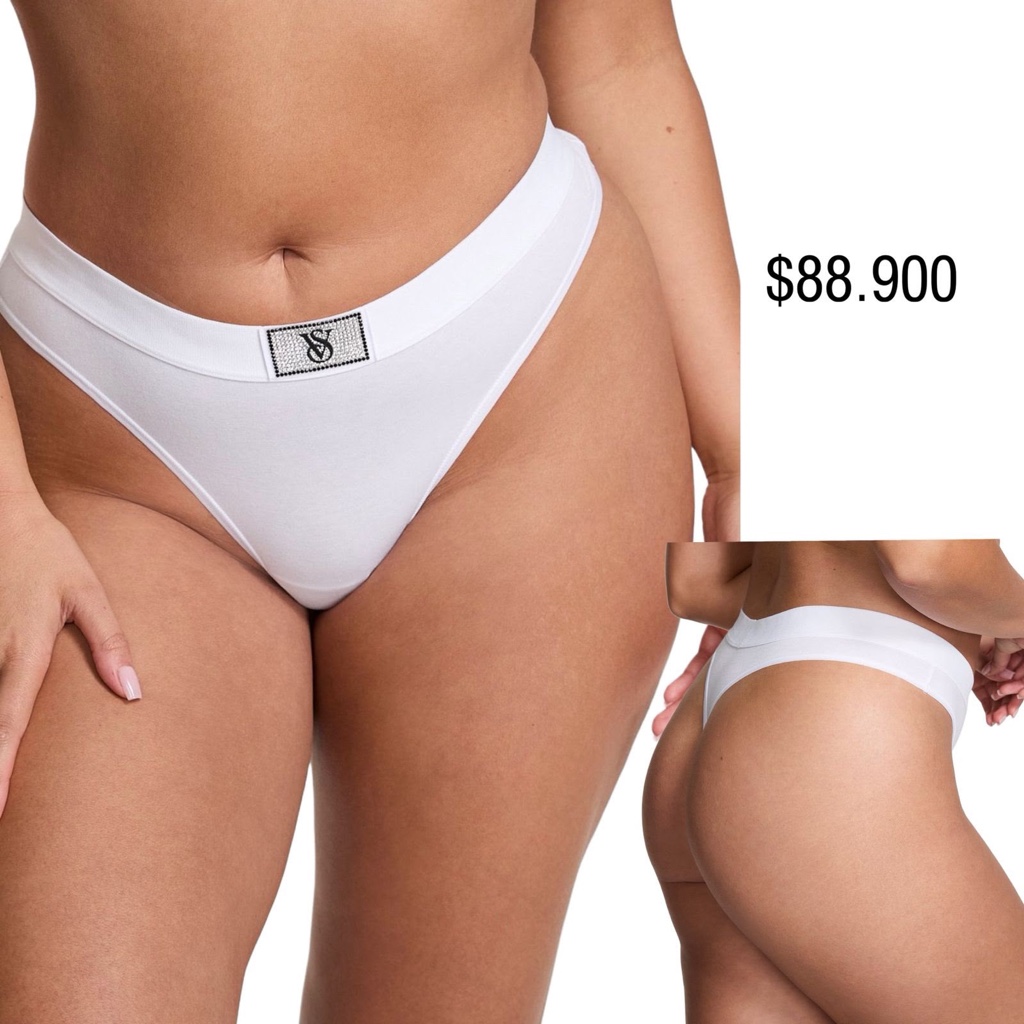 PANTY VS THONG BLANCO LOGO SHINE