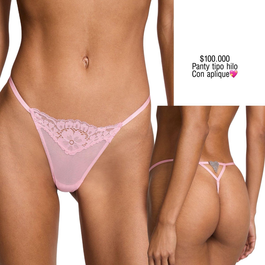PANTY VS V-STRING ROSA PETALO CON APLIQUE CORAZON ATRÁS-M