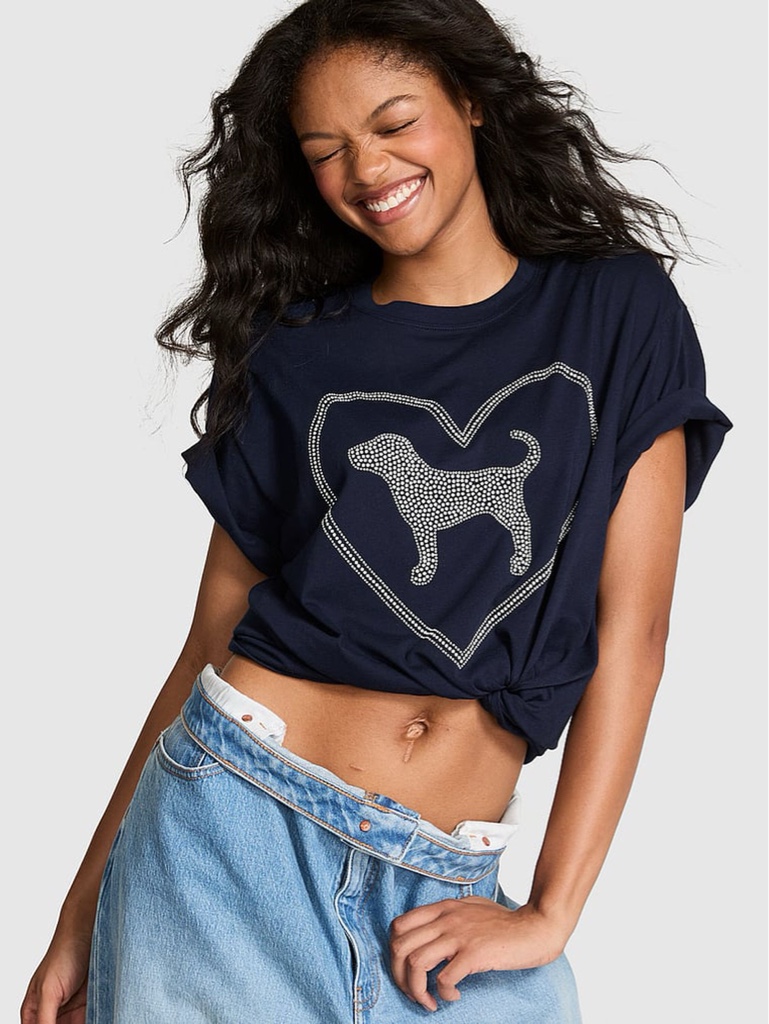 CAMISETA PINK COLOR AZUL CON PERLAS