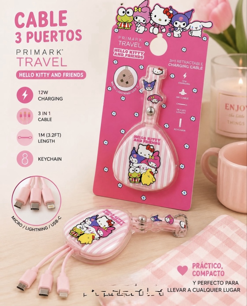 CABLE 3 PUERTOS HELLO KITTY