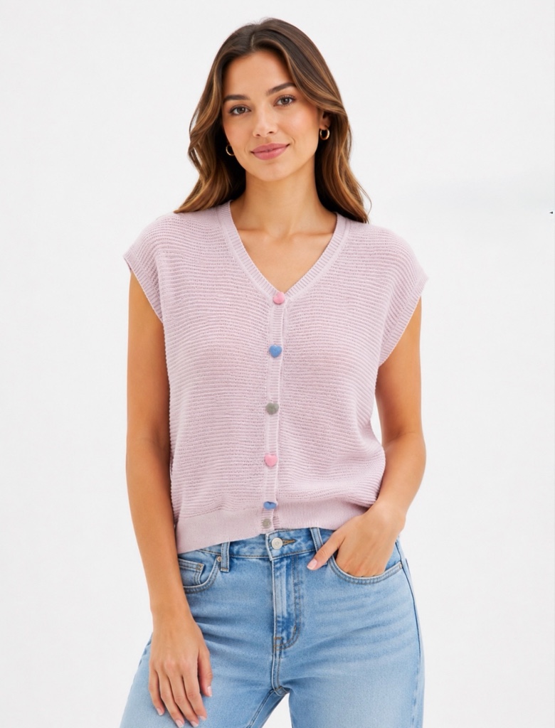 CARDIGAN SIN MANGAS COLOR LILA